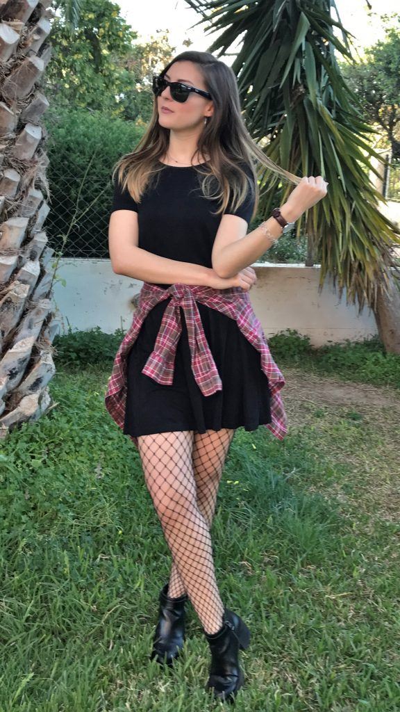 little black dress with fishnets