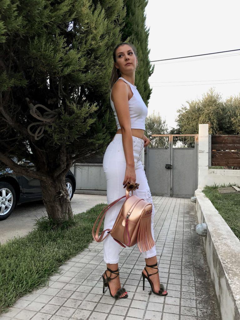 rose gold bag outfit