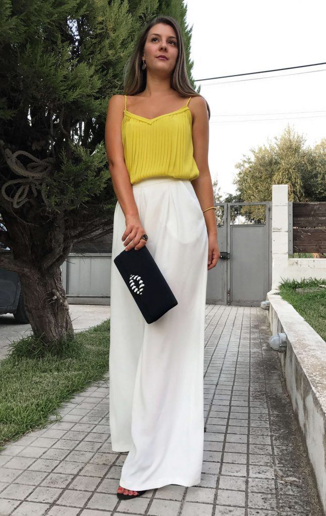 white pallazzo trousers outfit