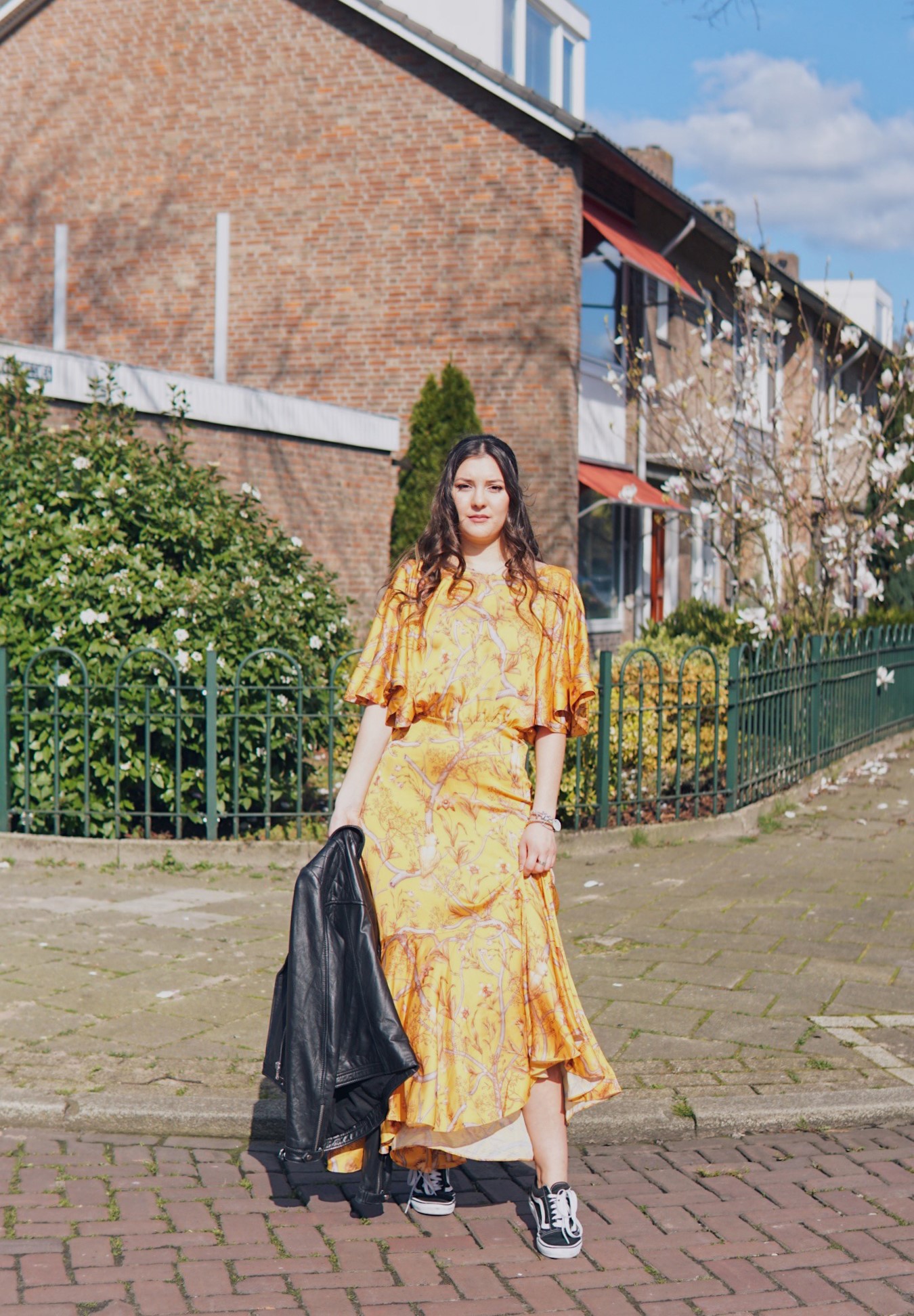 orange floral dress outfit